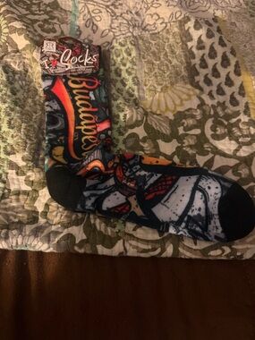 Rocks Budapest Graphic Crew Socks - Black, Blue, Orange